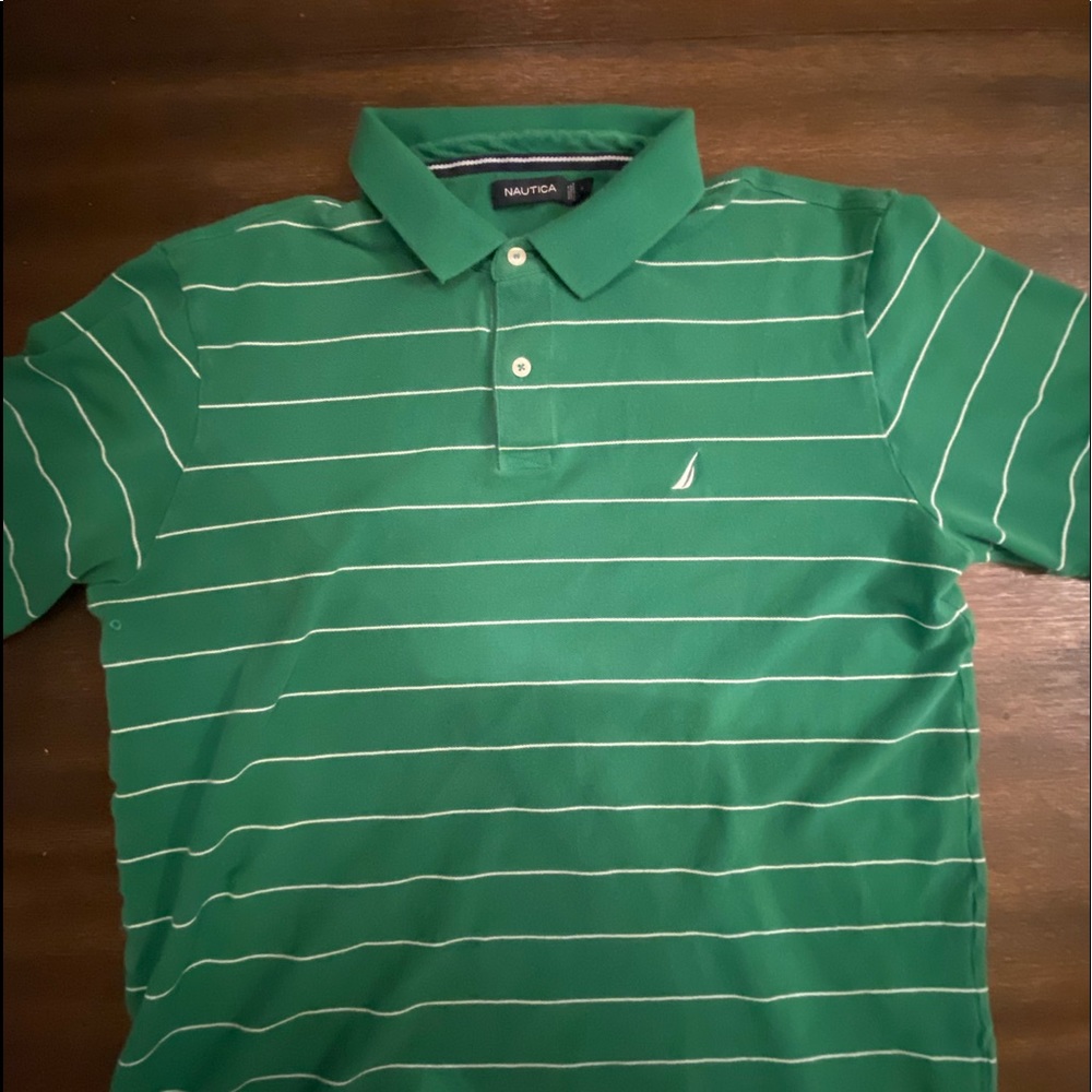 Nautica Polo Shirt Striped Green Size Large